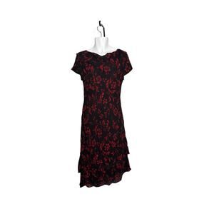 Vtg 90s Donna Ricco Black Red‎ Floral Tiered Midi
Dress Sz 14 Rayon
